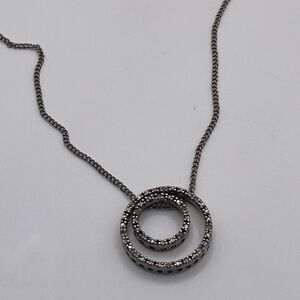 CH Designer Sterling Silver White CZ Two Circles Pendant Necklace 925